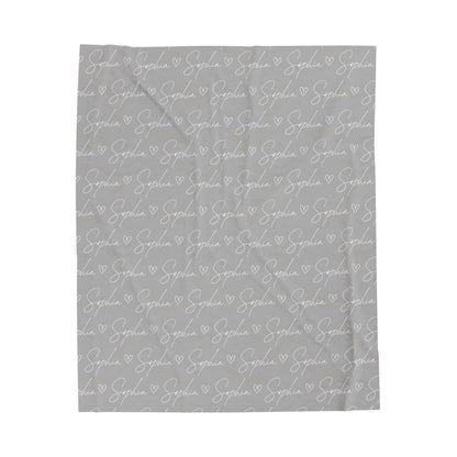Personalized Gray / Heart Microfiber Blanket, Custom Cozy Throw