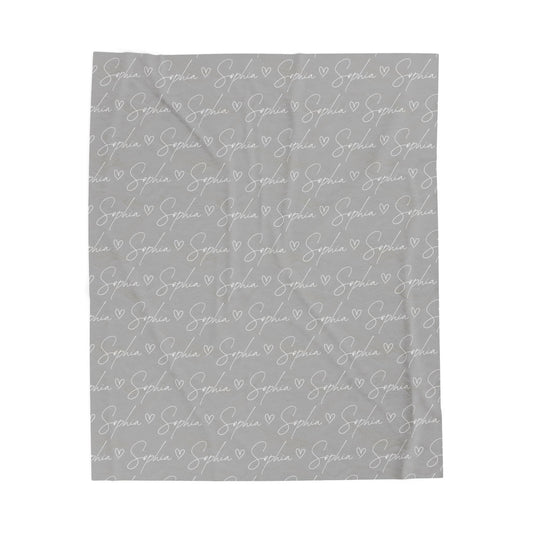 Personalized Gray / Heart Microfiber Blanket, Custom Cozy Throw