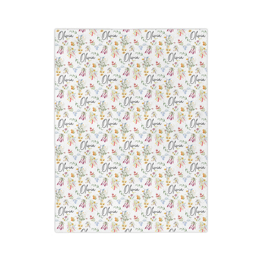 Personalized Floral Microfiber Blanket, Custom Cozy Throw